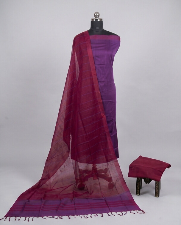 HANDLOOM COTTON CHUDI SETS - Purple with Magenta