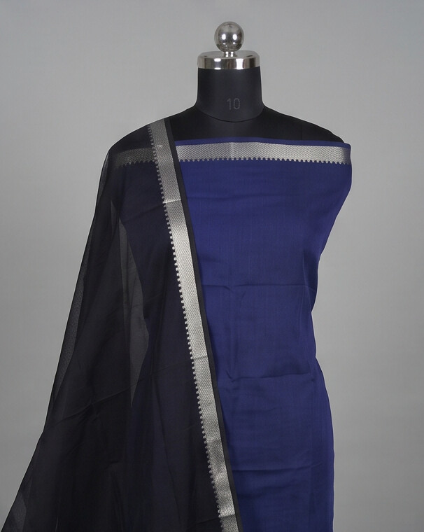 HANDLOOM COTTON NIZAM BORDER - Balck & Navy