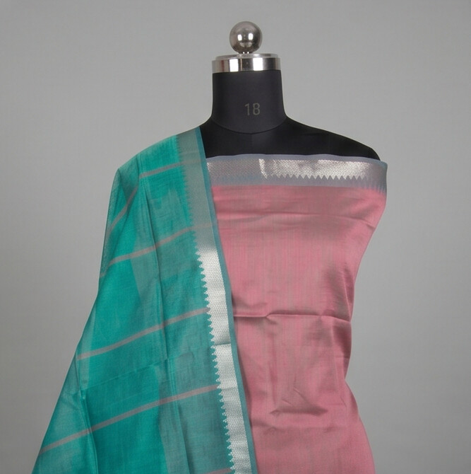 Handloom Silk Nizam Border Chudi Set - Rust Red & Teal
