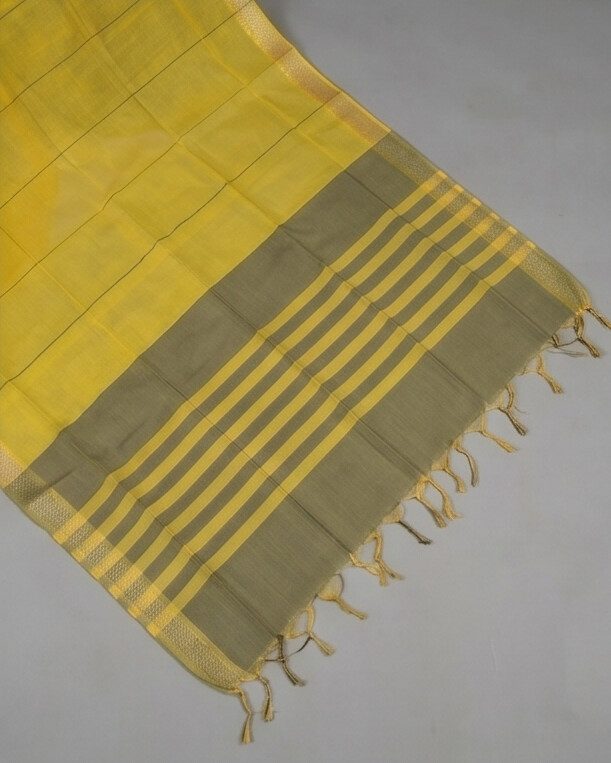 HANDLOOM COTTON NIZAM BORDER - Golden Yellow