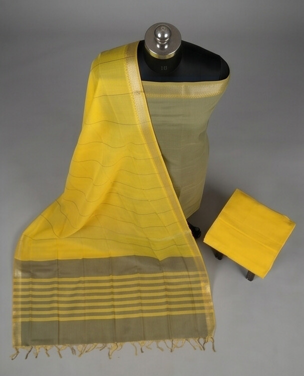 HANDLOOM COTTON NIZAM BORDER - Golden Yellow