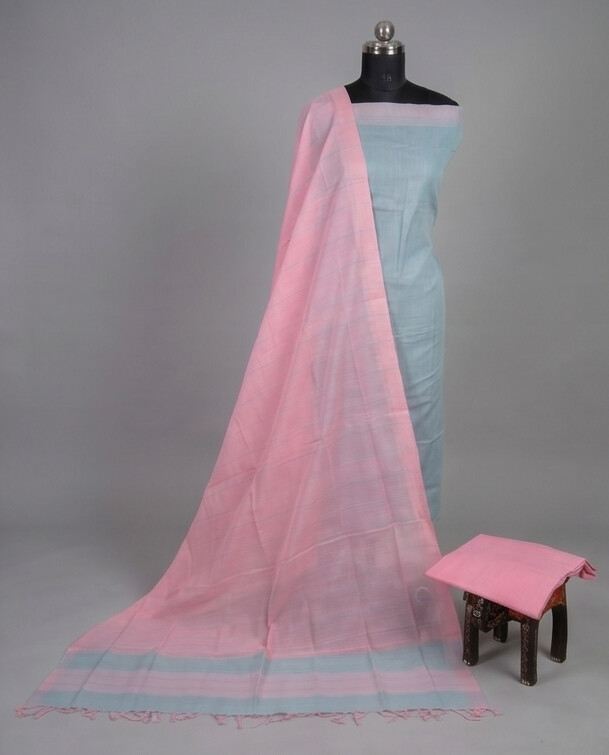 HANDLOOM COTTON CHUDI SETS - Gray with Pink