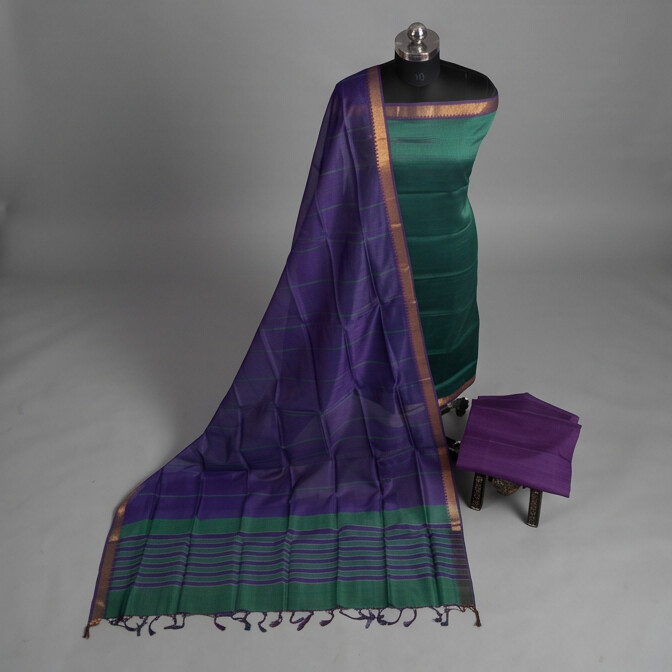 Handloom Silk Nizam Border Chudi Set - Green Purple