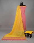 HANDLOOM COTTON NIZAM BORDER - Yellow & Dark Pink