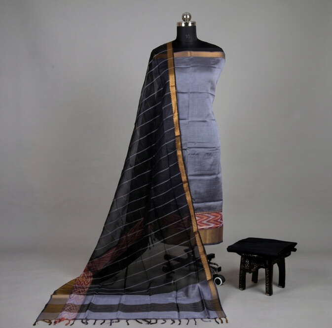 Handloom Silk Pochampally Border - Steel Grey