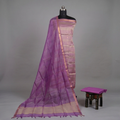 Handloom Silk Zari Butta Dress Material - Light pink & purple