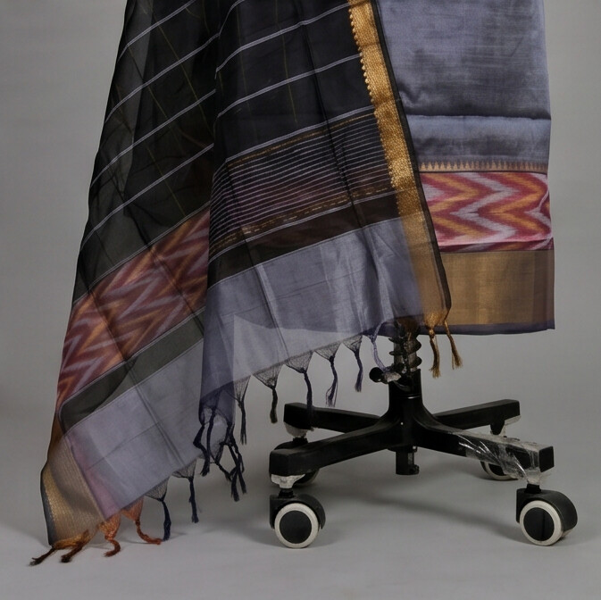 Handloom Silk Pochampally Border - Steel Grey