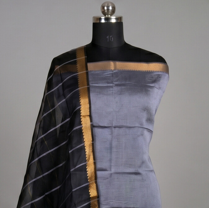 Handloom Silk Pochampally Border - Steel Grey