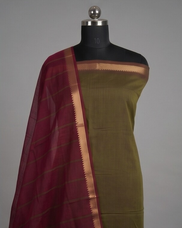 HANDLOOM COTTON NIZAM BORDER - Maroon