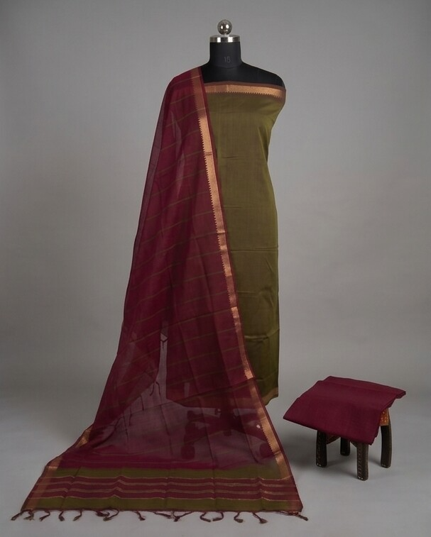 HANDLOOM COTTON NIZAM BORDER - Maroon