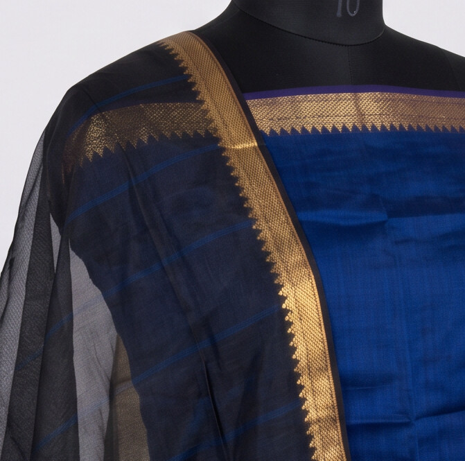 Handloom Silk Pochampally Border - Royal Blue