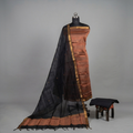 Handloom Silk Zari Butta Dress Material - Rust & Black