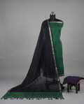 HANDLOOM COTTON NIZAM BORDER - Black & Bottle Green