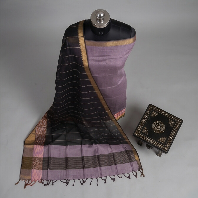 Handloom Silk Pochampally Border - Lavender Purple