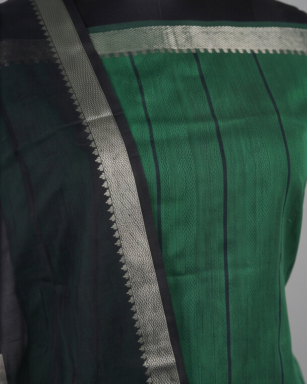 HANDLOOM COTTON NIZAM BORDER - Black & Bottle Green