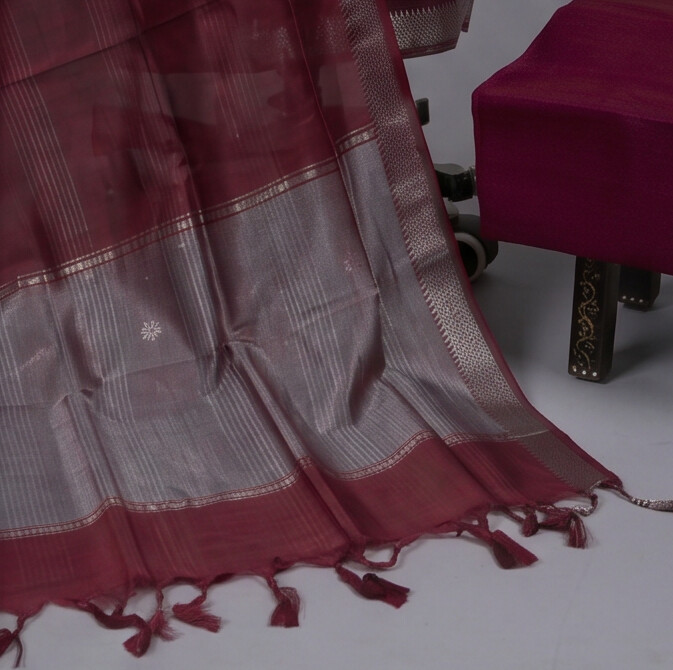 Handloom Silk Zari Butta Dress Material - Red
