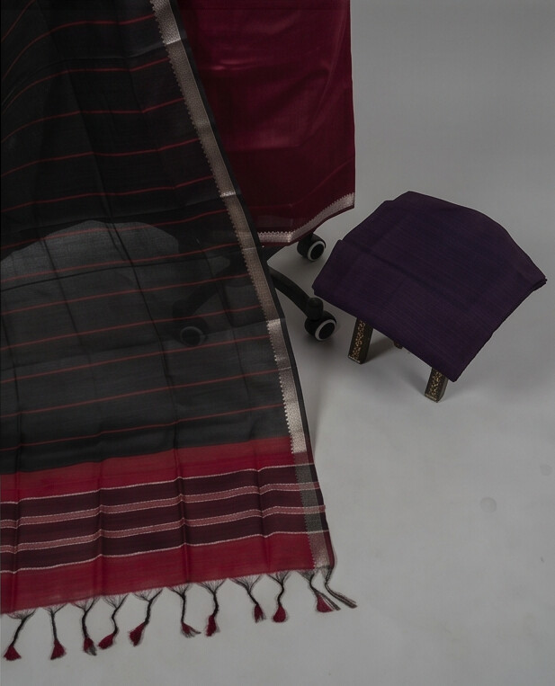 HANDLOOM COTTON NIZAM BORDER - Charcoal Black