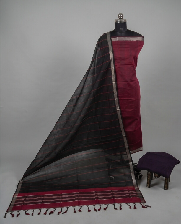 HANDLOOM COTTON NIZAM BORDER - Charcoal Black