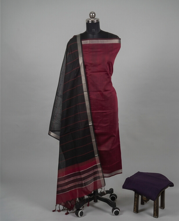 HANDLOOM COTTON NIZAM BORDER - Charcoal Black