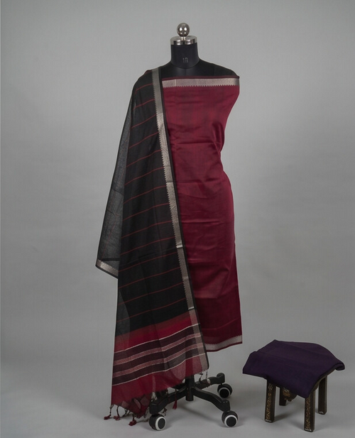 HANDLOOM COTTON NIZAM BORDER - Charcoal Black