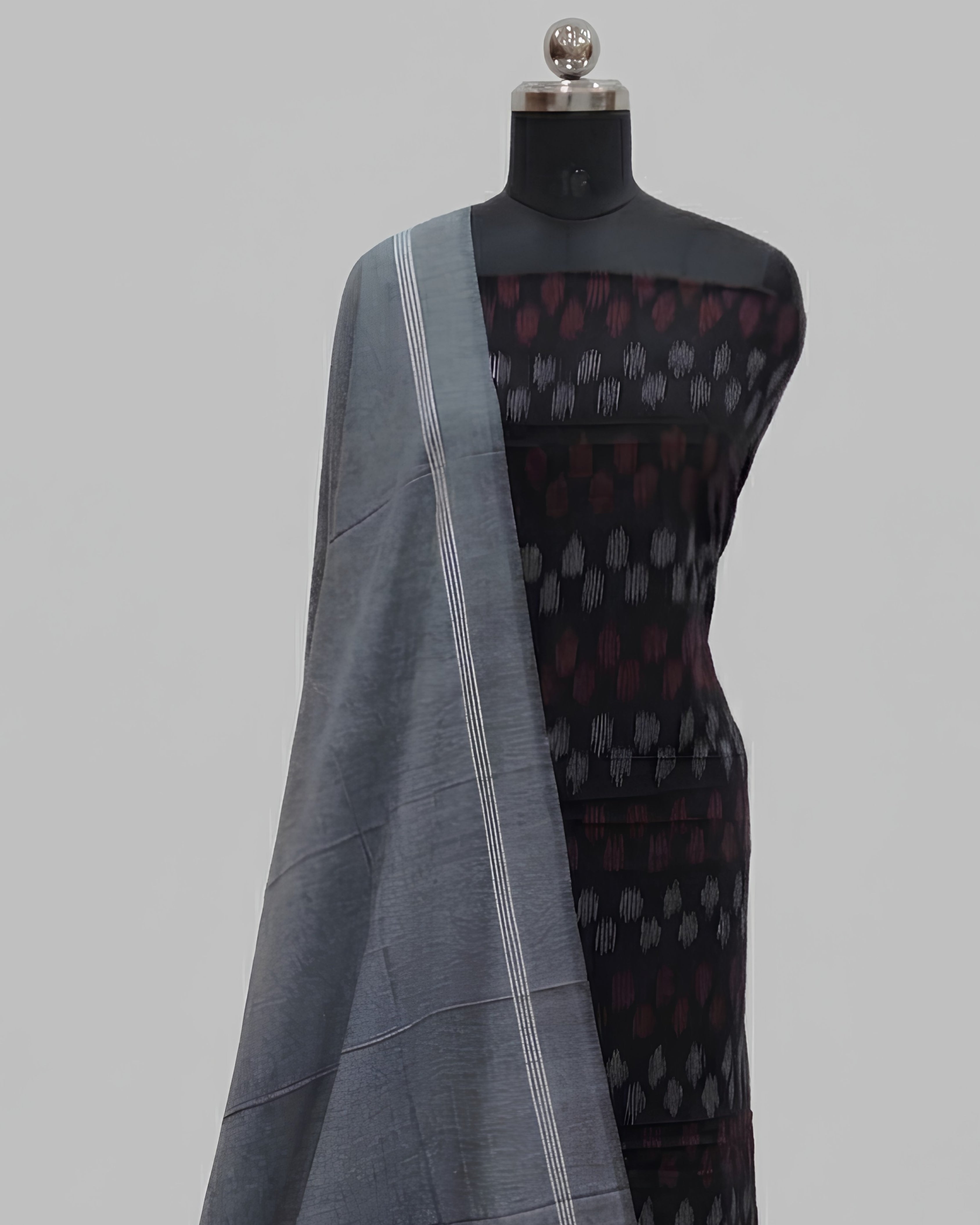 SINGLE IKKAT  CHUDI SETS - BLACK WITH CHARCOAL GREY