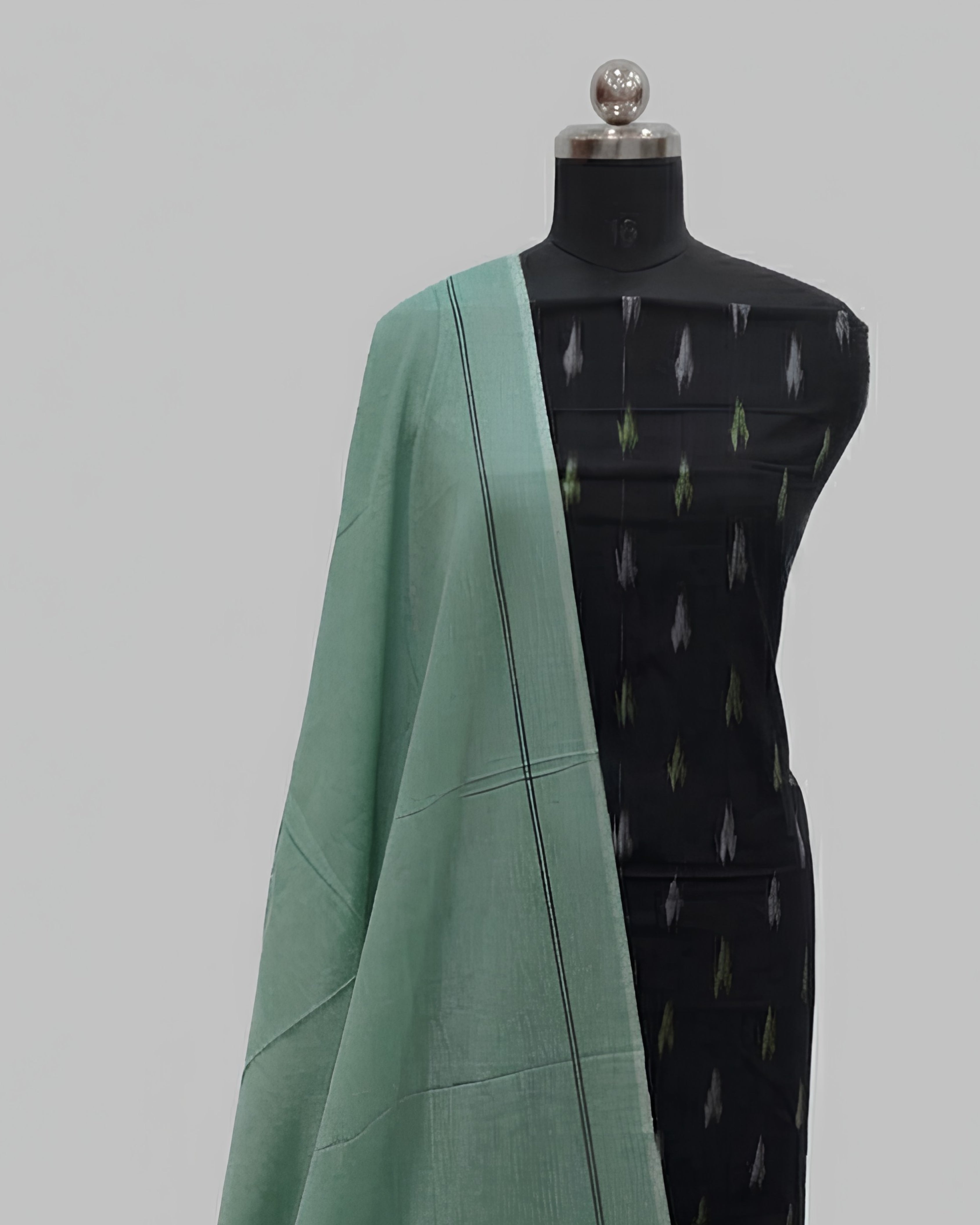 SINGLE IKKAT  CHUDI SETS  - BLACK WITH SAGE GREEN