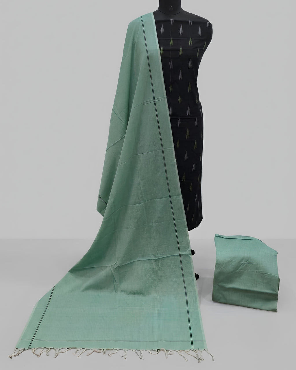 SINGLE IKKAT  CHUDI SETS  - BLACK WITH SAGE GREEN