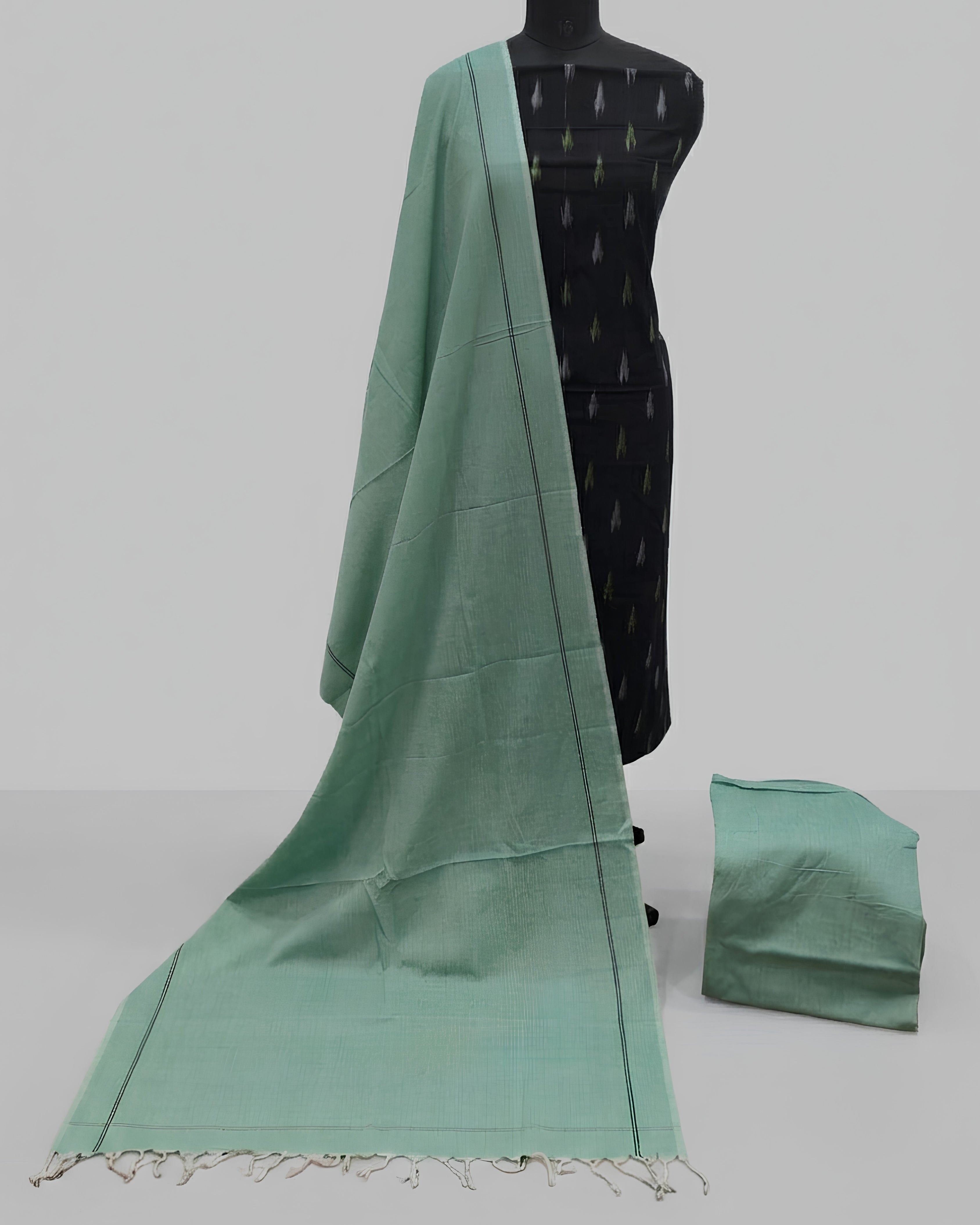 SINGLE IKKAT  CHUDI SETS  - BLACK WITH SAGE GREEN