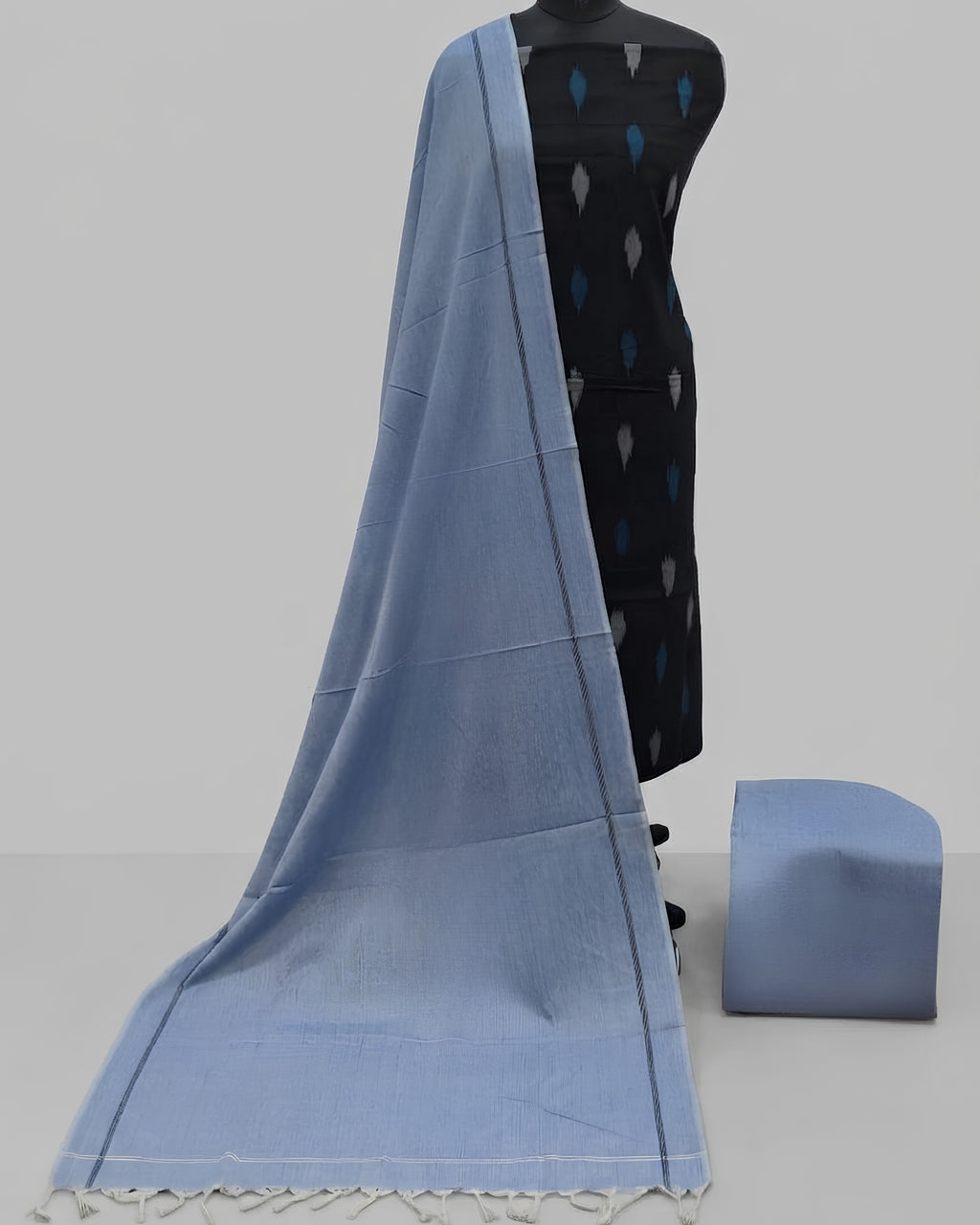 SINGLE IKKAT CHUDI SETS - BLACK WITH SKY BLUE