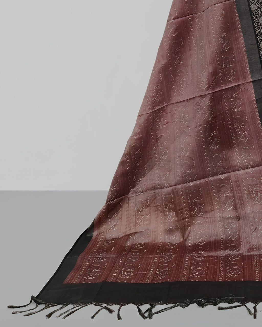 TISSUE SILK DIGITAL CHUDI SETS - CHARCOAL GREY WITH DUSTY ROSE