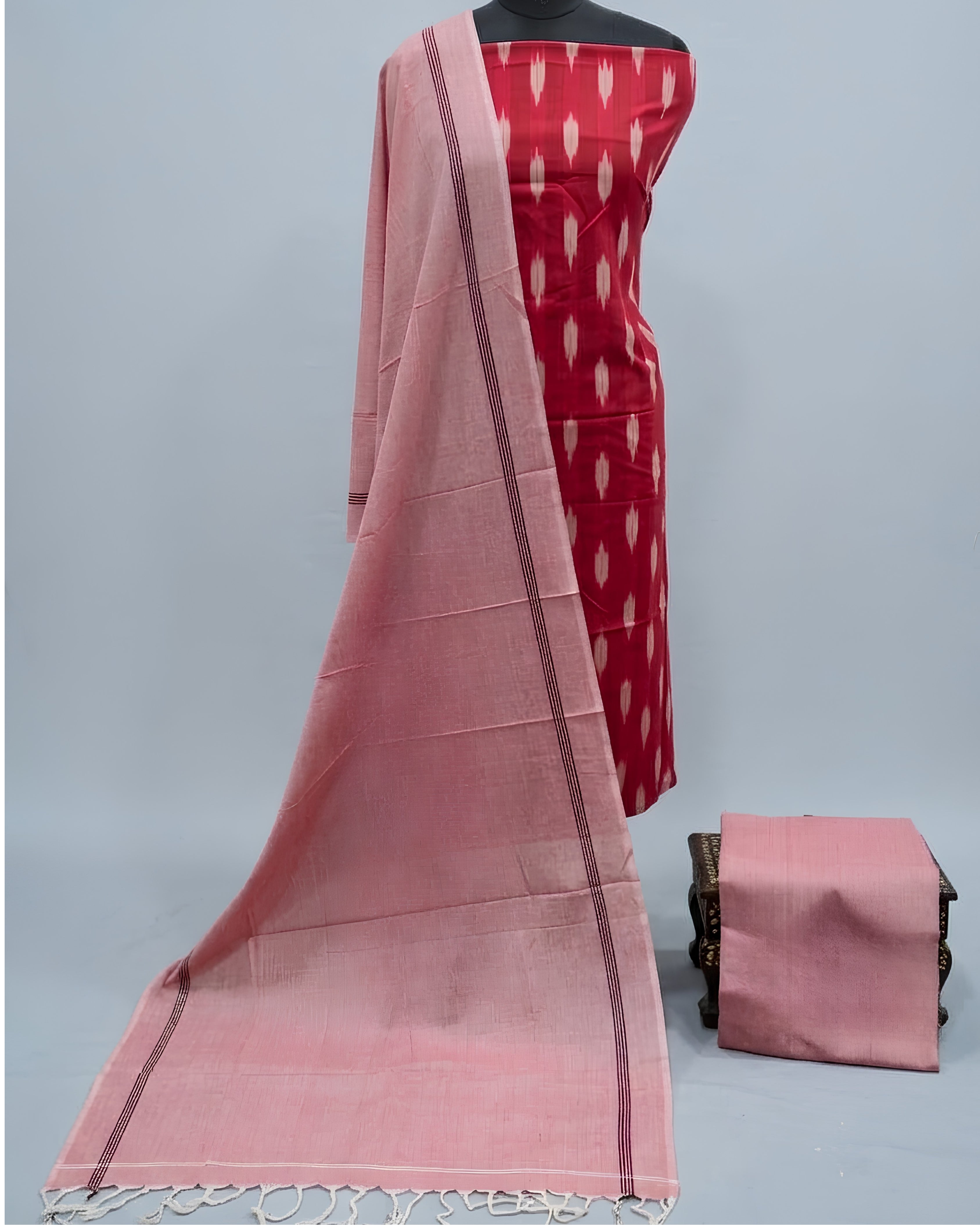 SINGLE IKKAT CHUDI SETS - CHERRY RED WITH  DUSTY ROSE
