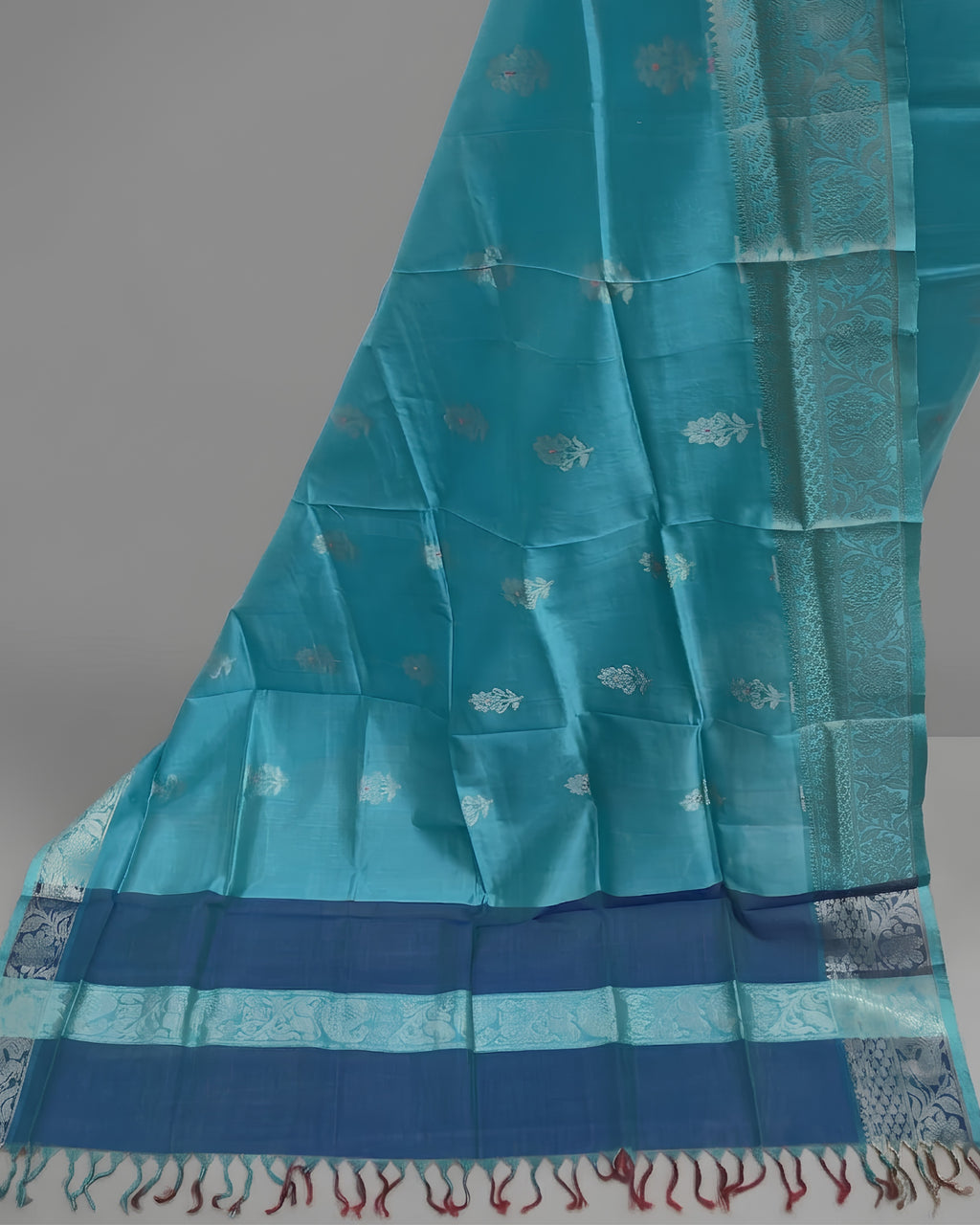 PURE SILK KANJI BORDER - PERSIAN GREEN WITH NAVY BLUE