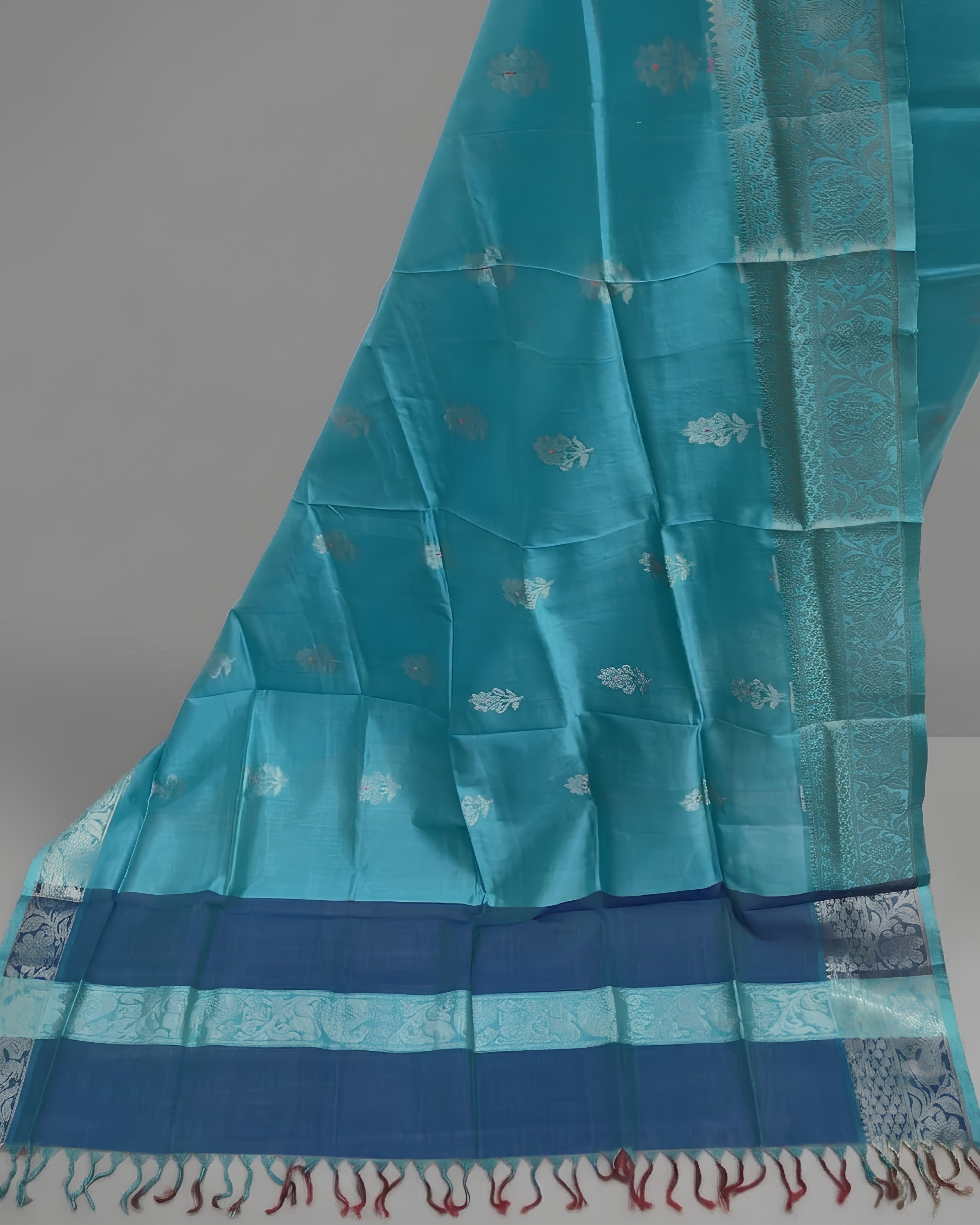 PURE SILK KANJI BORDER - PERSIAN GREEN WITH NAVY BLUE