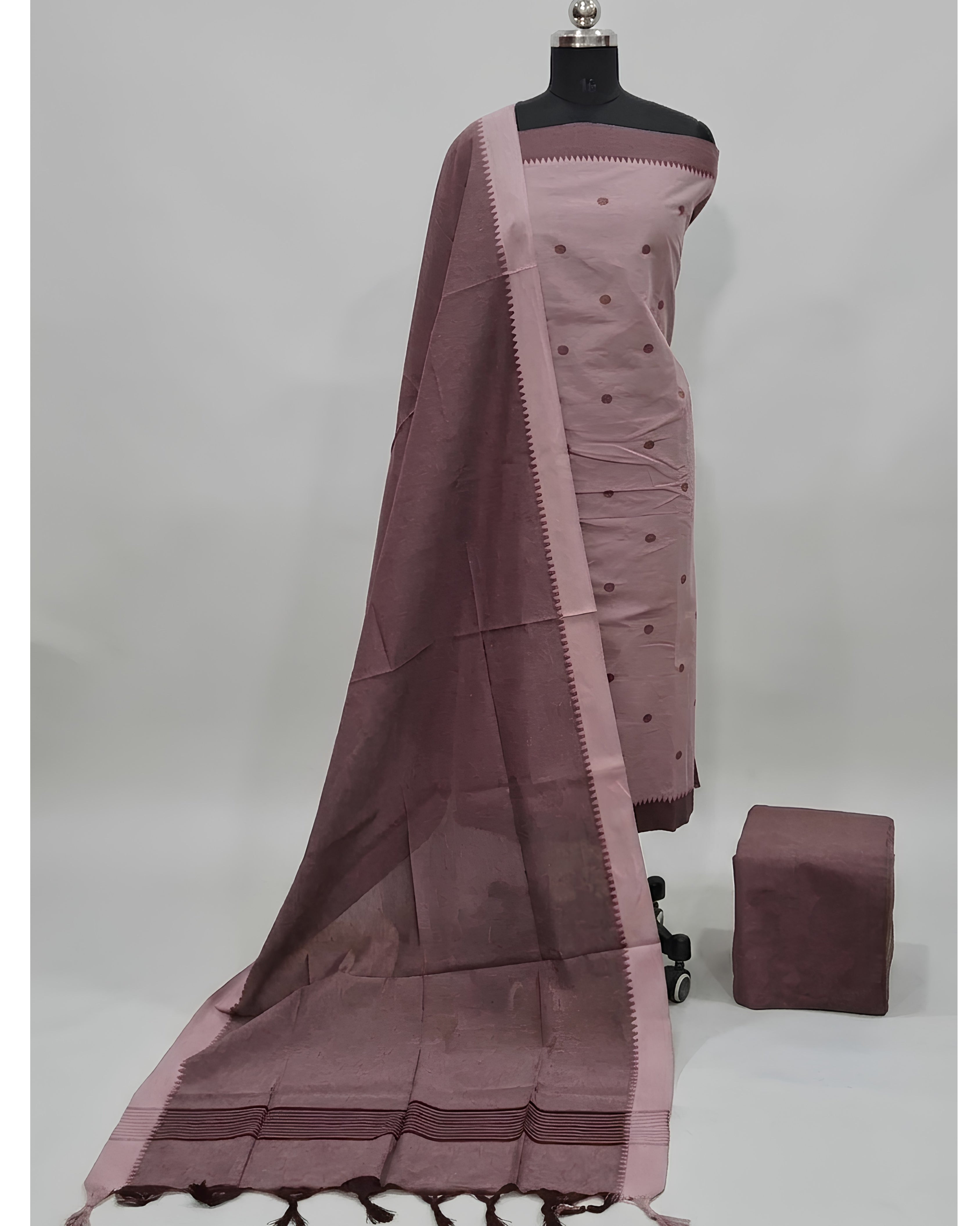 SOUTH COTTON CHUDI SET - DUSTY ROSE WITH CHOCOLATE BROWN