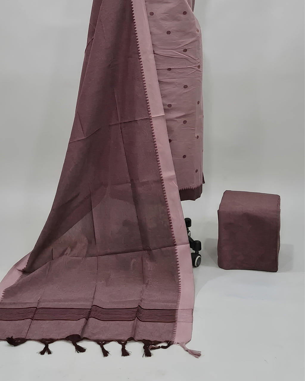 SOUTH COTTON CHUDI SET - DUSTY ROSE WITH CHOCOLATE BROWN