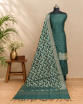 Dark green silk cotton Banarasi dupatta with intricate gold zari work, showcasing traditional craftsmanship from S Fabs.