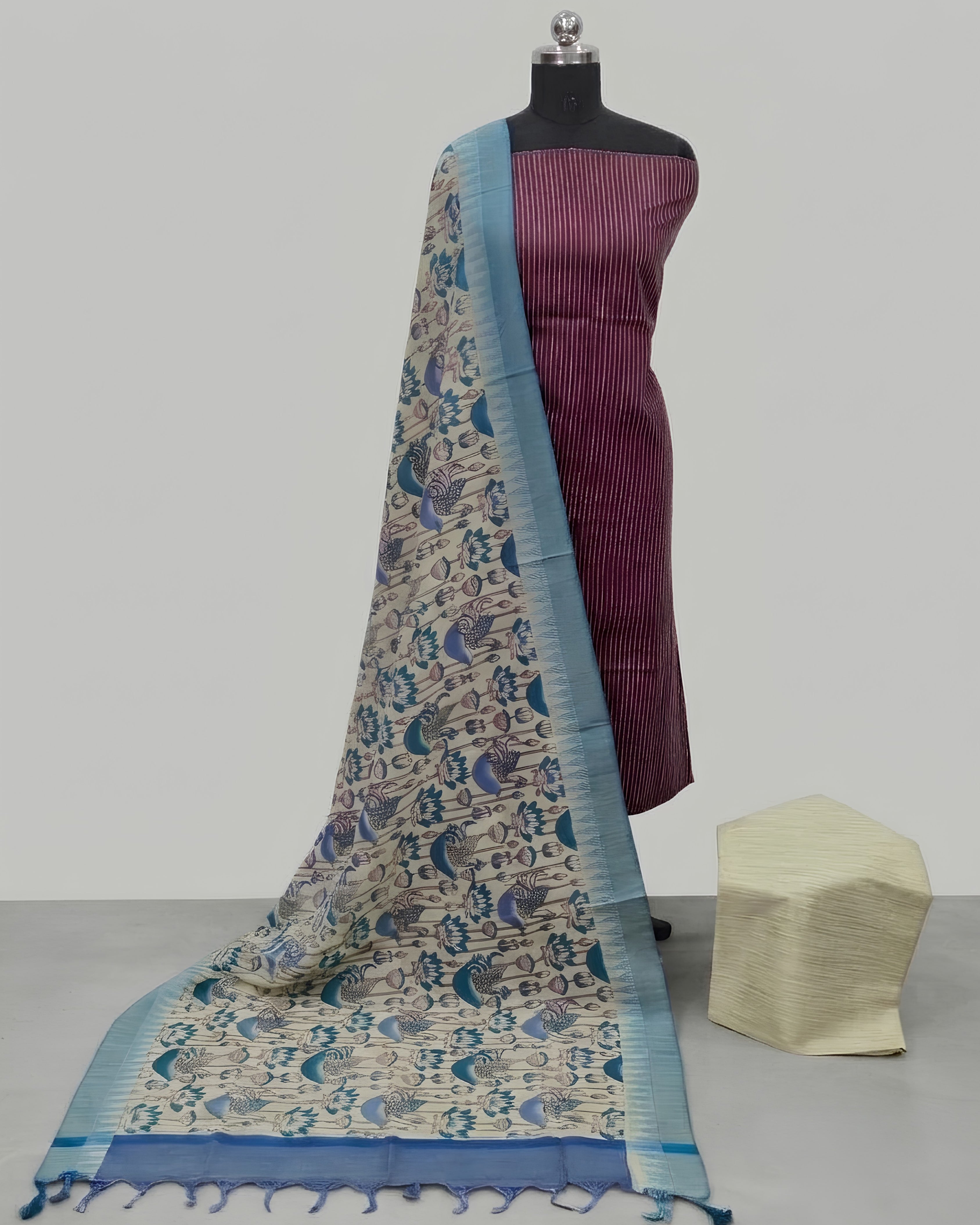 KADHI COTTON PICHWAI PRINTED DUPATTA CHUDI SET - DEEP MAGENTA
