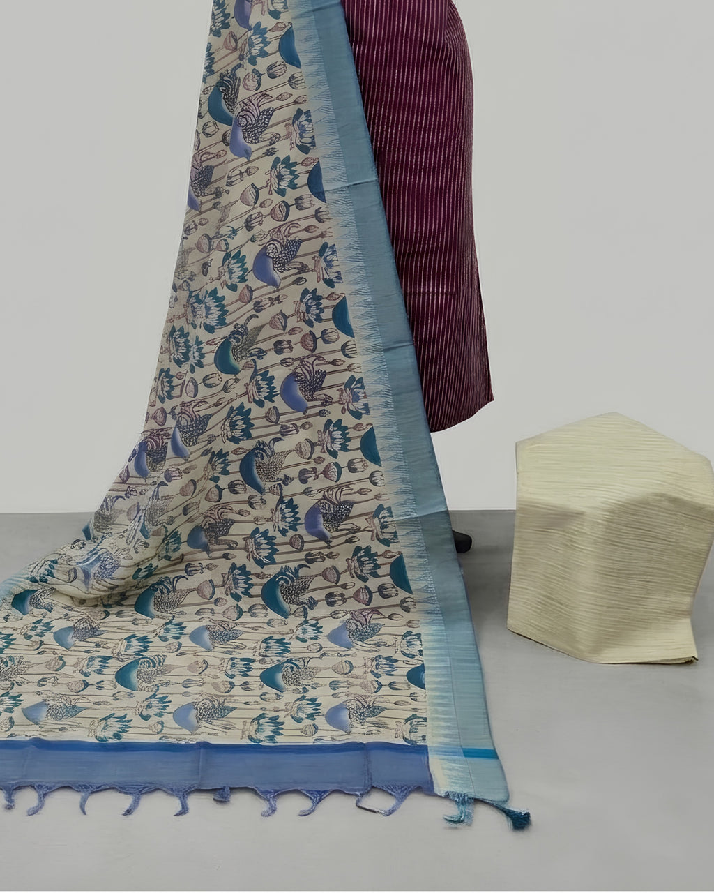 KADHI COTTON PICHWAI PRINTED DUPATTA CHUDI SET - DEEP MAGENTA