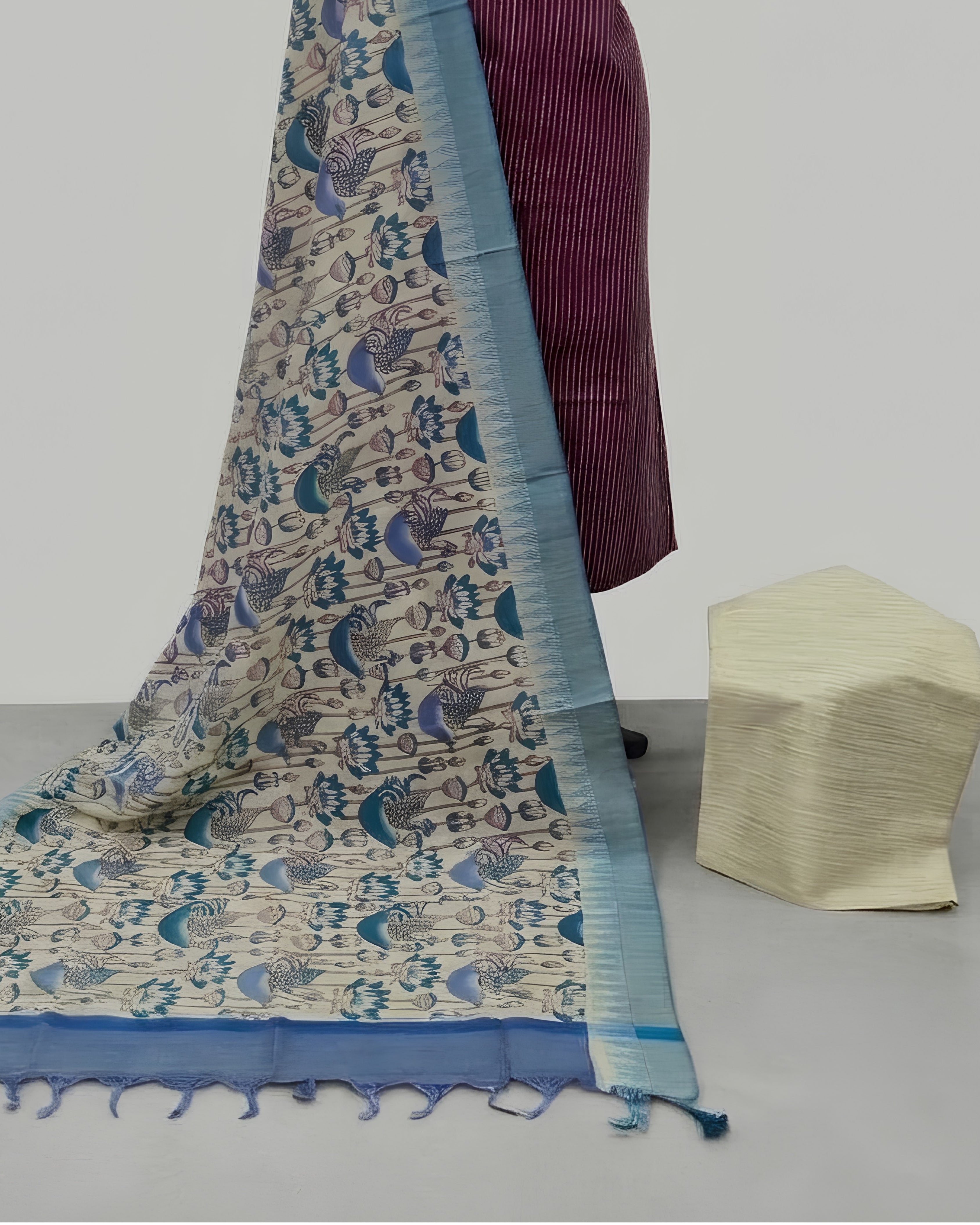 KADHI COTTON PICHWAI PRINTED DUPATTA CHUDI SET - DEEP MAGENTA