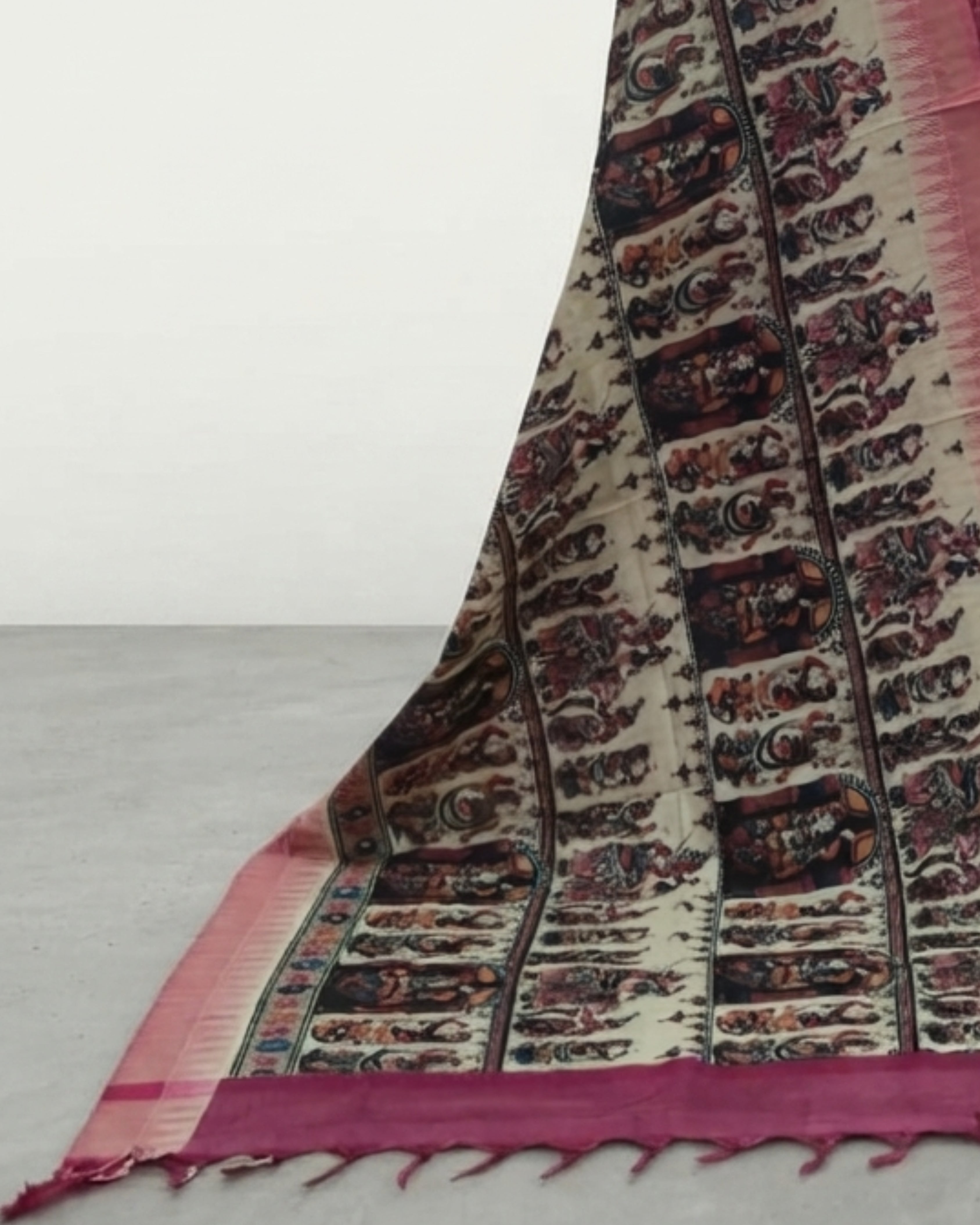 KADHI COTTON KALAMKARI DHUPATTA PRINTED CHUDI SET- DEEP RASBERRY PINK