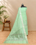 Light green Chanderi Tani print fabric by S Fabs, showcasing intricate traditional textile design and soft, lightweight material.