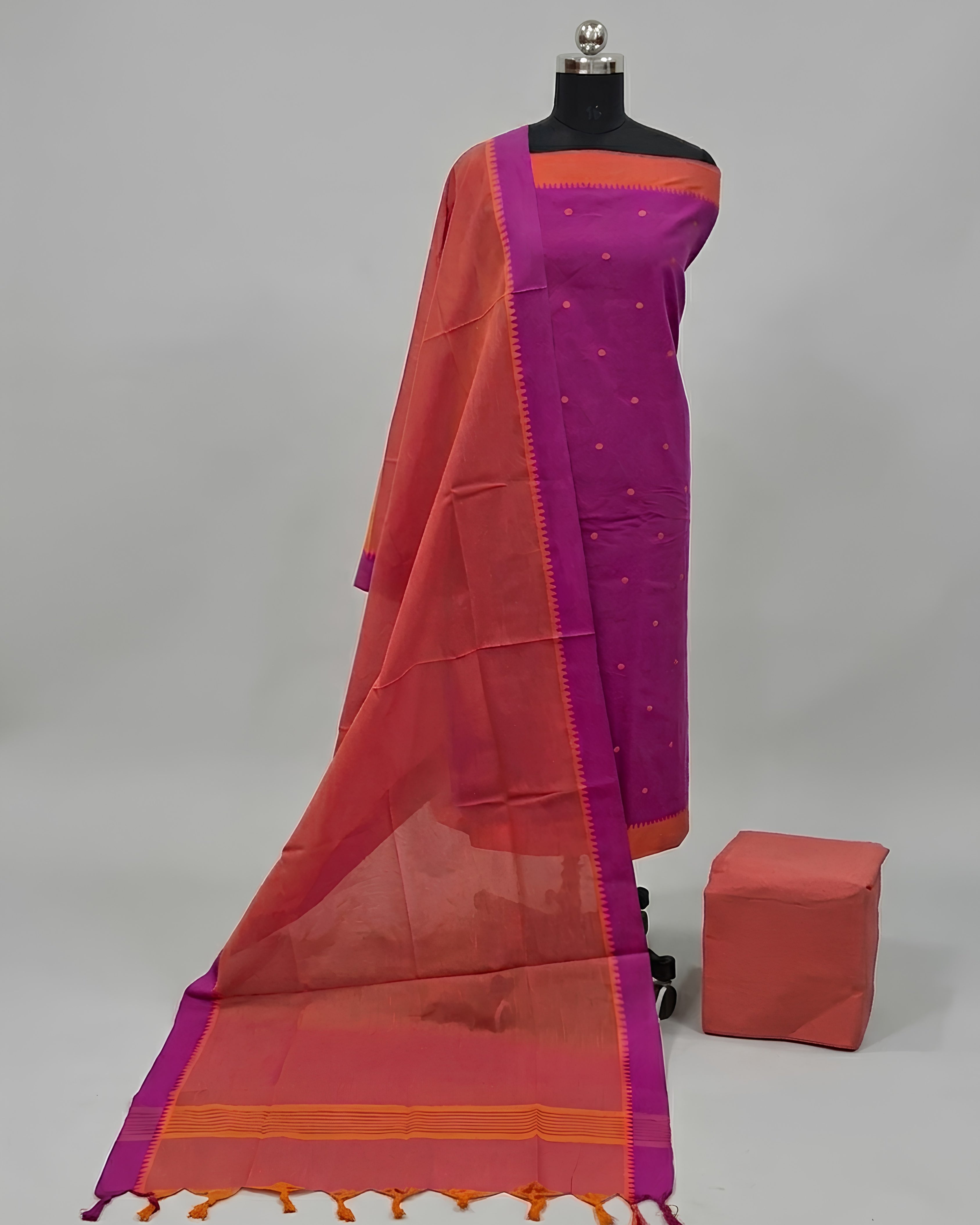 SOUTH COTTON CHUDI SET - MAGENDA WITH ORANGE