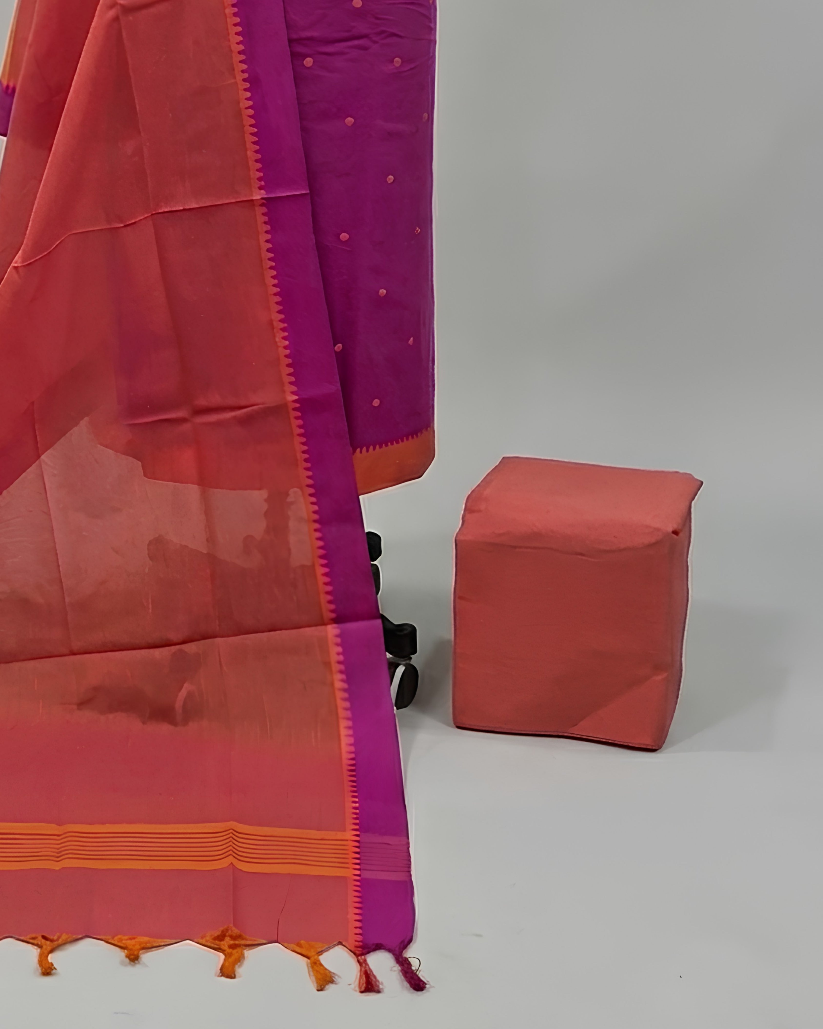 SOUTH COTTON CHUDI SET - MAGENDA WITH ORANGE