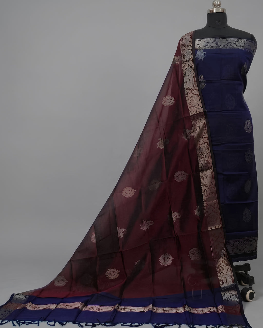 PURE SILK KANJI BORDER - MIDNIGHT BLUE
