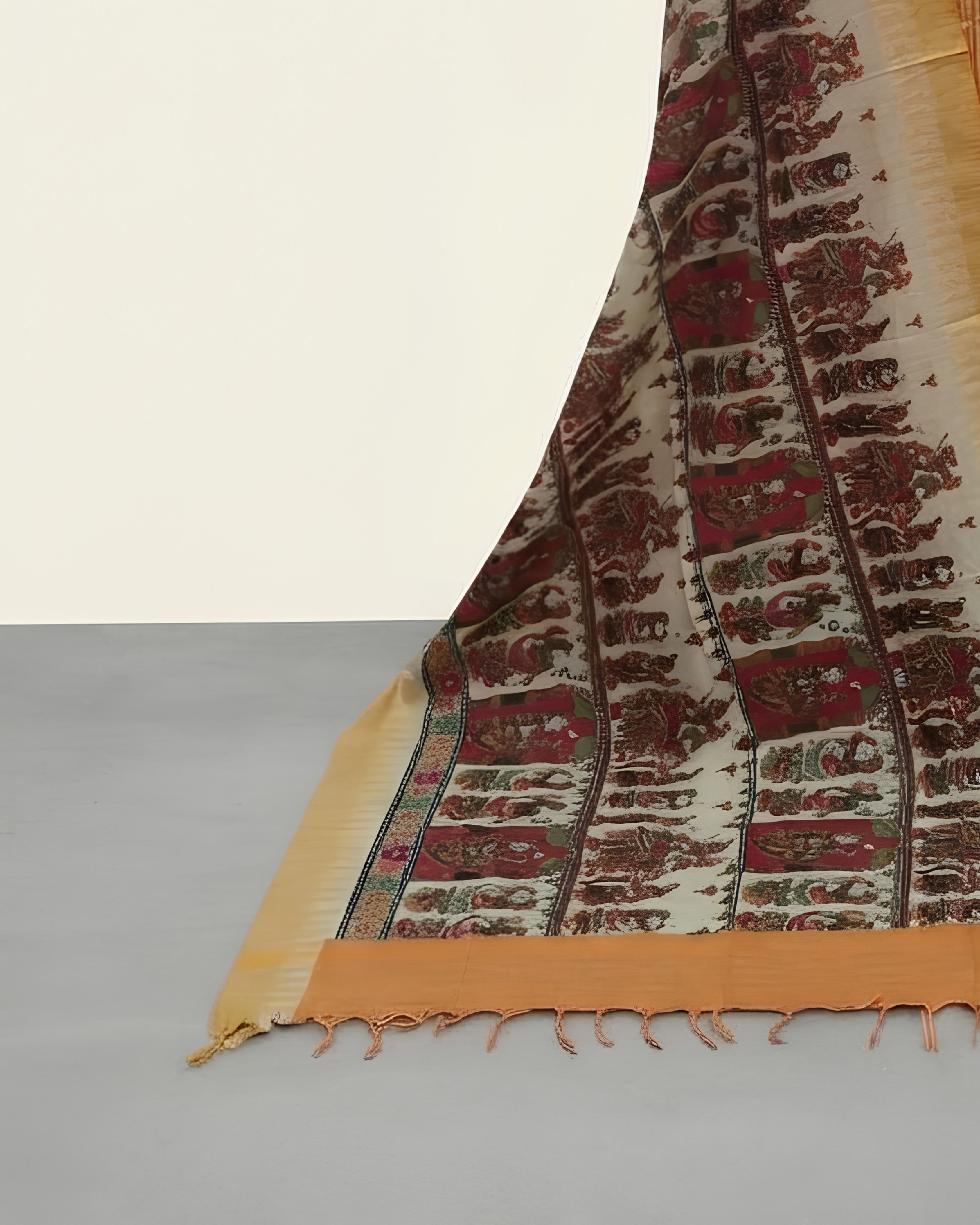KADHI COTTON KALAMKARI DHUPATTA PRINTED CHUDI SET - MUSTARD YELLOW