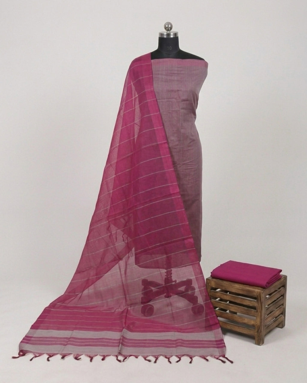 MANGALAGIRI COTTON STRIPES - MUTED MAUVE -PINK