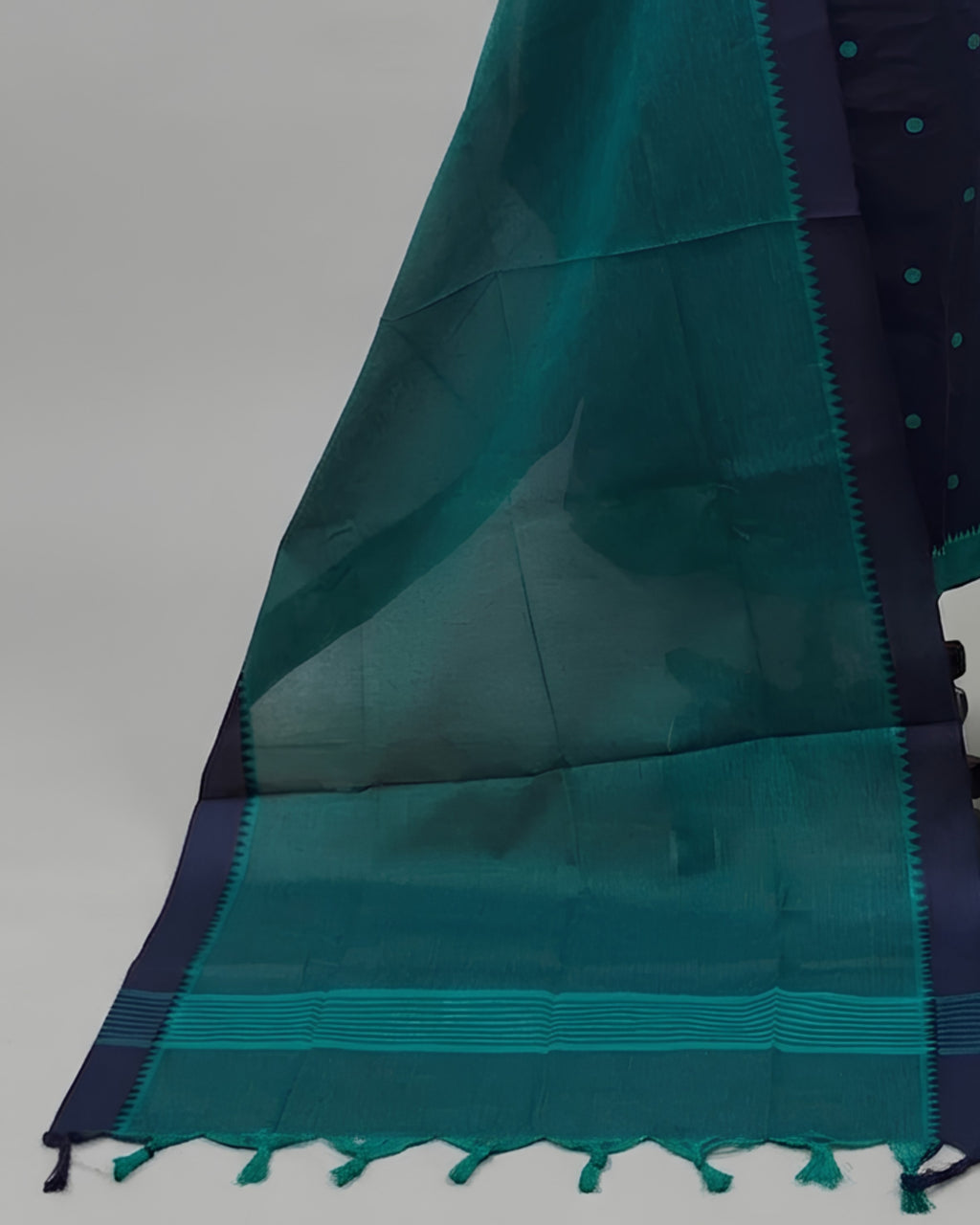 SOUTH COTTON CHUDI SET - NAVY BLUE WITH PEACOCK GREEN
