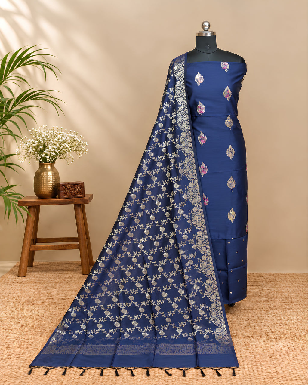 Navy blue Banarasi chudi set made from high-quality material by S Fabs, featuring traditional design with intricate detailing.
