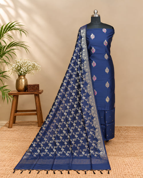 Navy blue Banarasi chudi set made from high-quality material by S Fabs, featuring traditional design with intricate detailing.