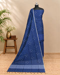 Navy blue raw silk organza butti fabric by S Fabs, showcasing lightweight, sheer silk material with intricate woven details.
